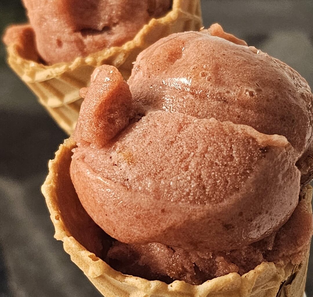 Homemade plum sorbet (recipe and instructions in comments)