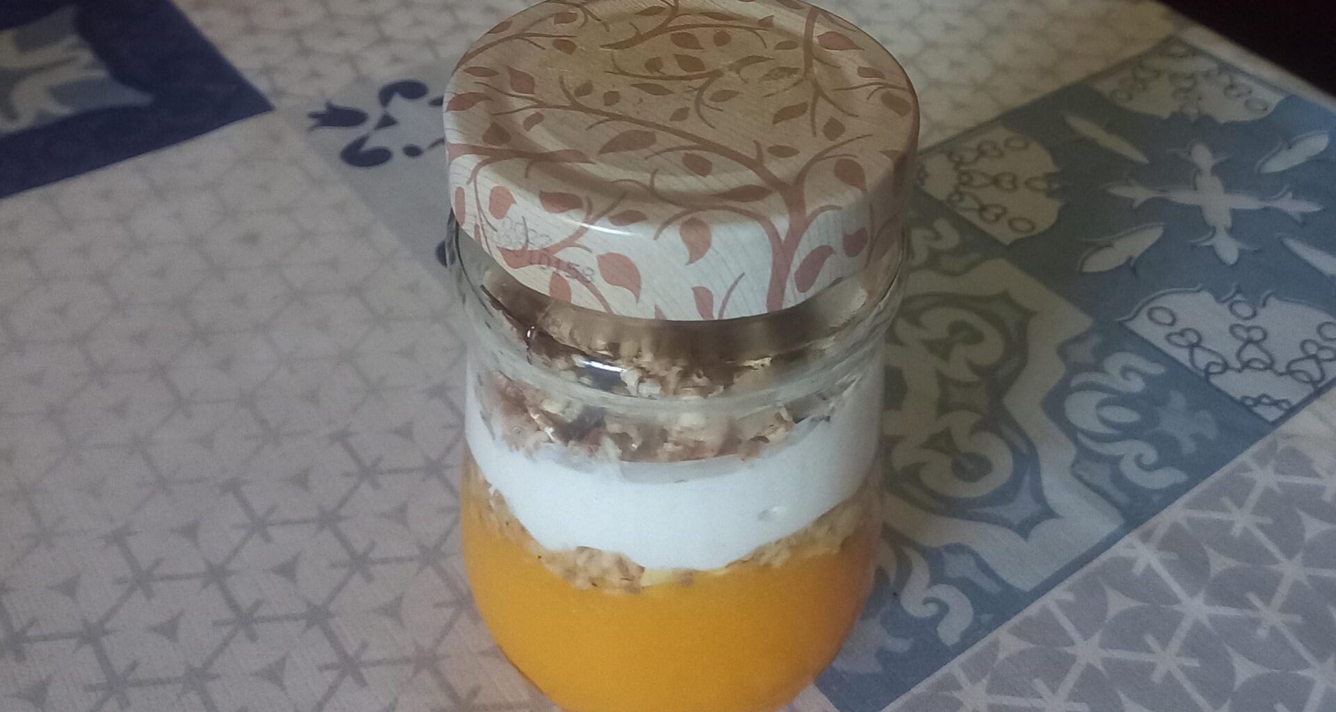 Peach compote with muesli, Greek yoghurt and more muesli