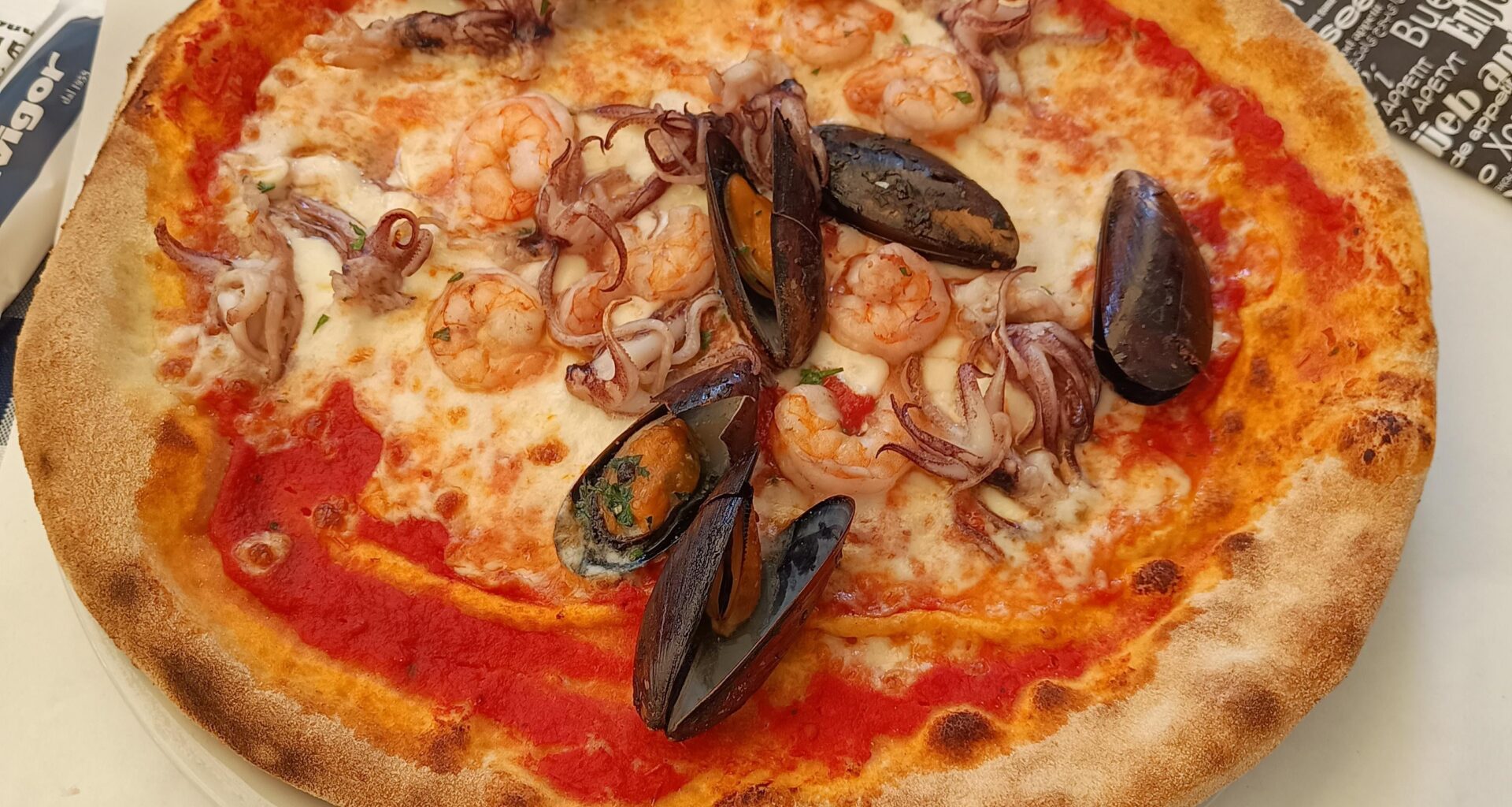 Seafood pizza from Italy