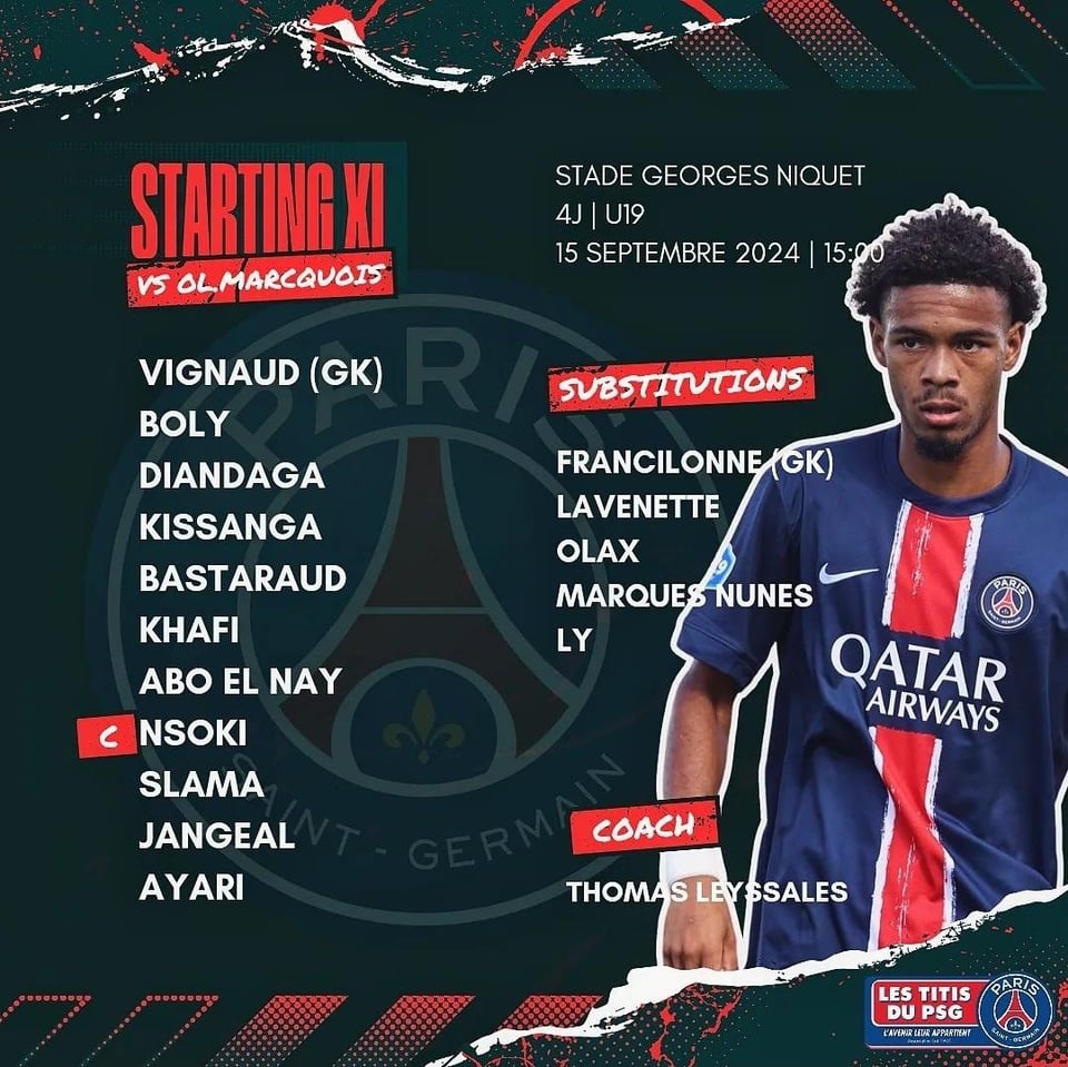 [TitisduPSG] Matchday 4: line-ups & results - OL Marcquois 1-3 PSG U19 // PSG U17 6-1 Stade Lavallois.
