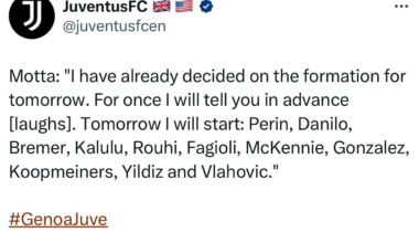 Official lineup vs Genoa