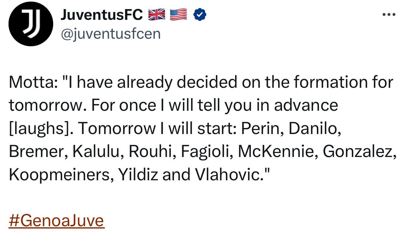 Official lineup vs Genoa