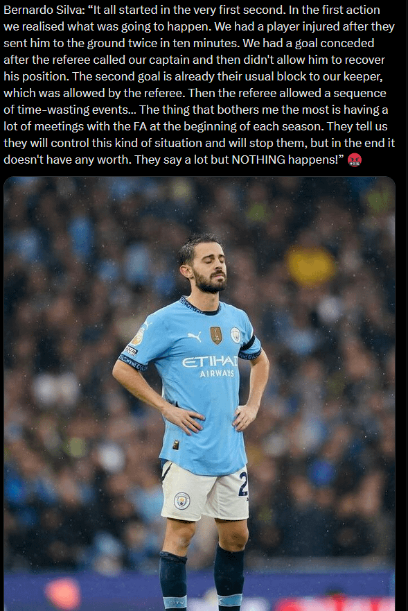 Bernardo Silva rips into the favoritism towards Arsenal.