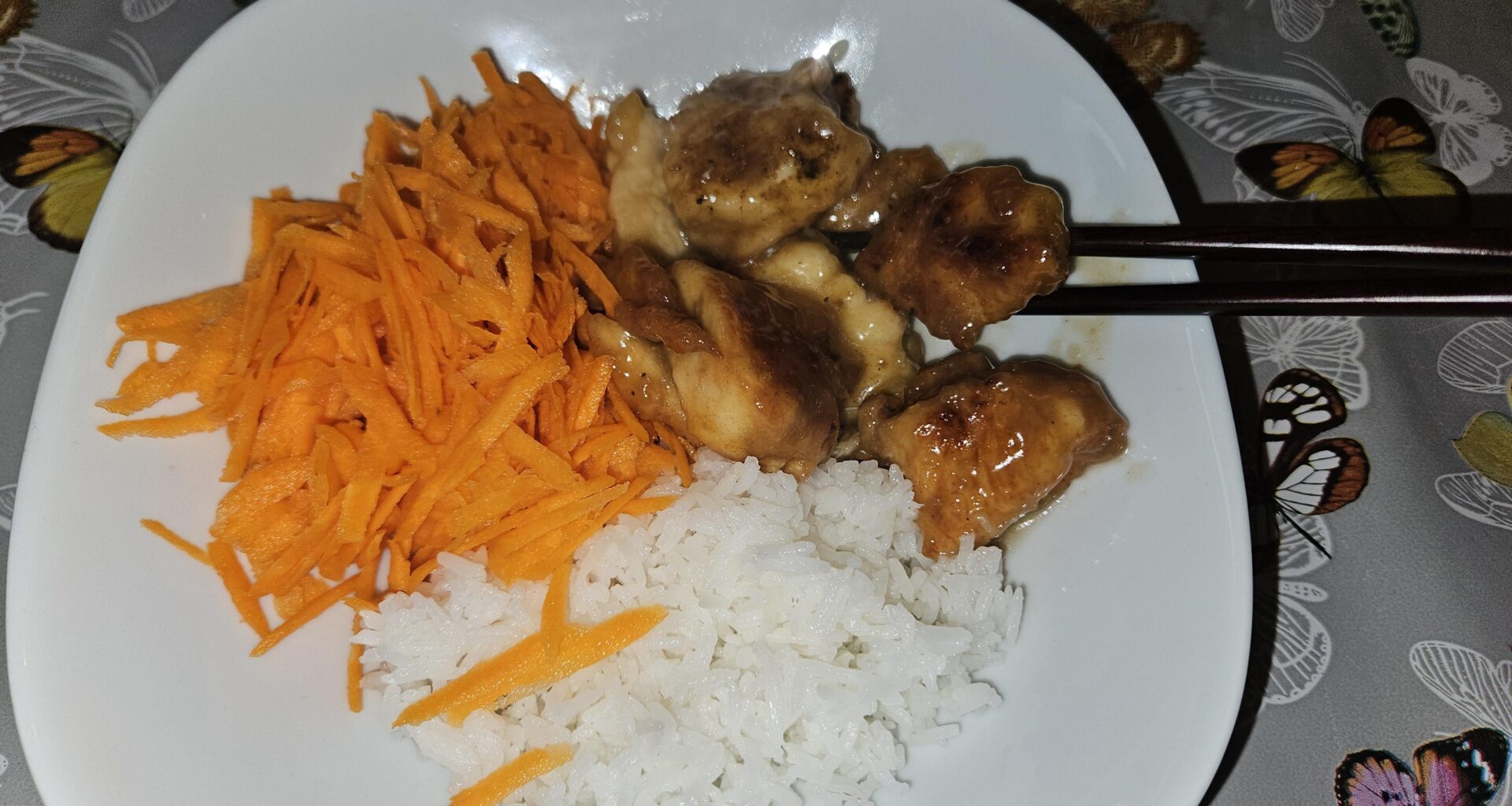 Chinese lemon chicken. Kids' second favourite meal (sushi is first)