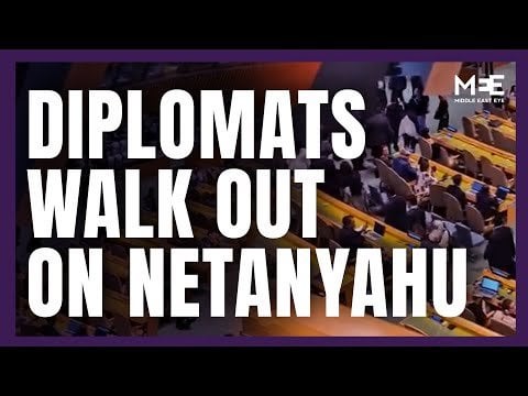 ONU : Une grande partie de diplomates quittent la salle avant la venue, et à l'annonce de son nom, pour protester contre le discours de M. Netanyahou à l'Assemblée générale des Nations unies