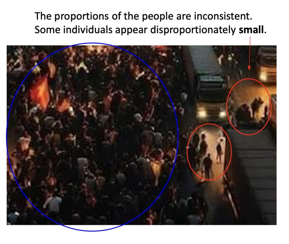 <span>Screenshot of the AI-generated image explaining the inconsistencies in the proportions of people.</span>