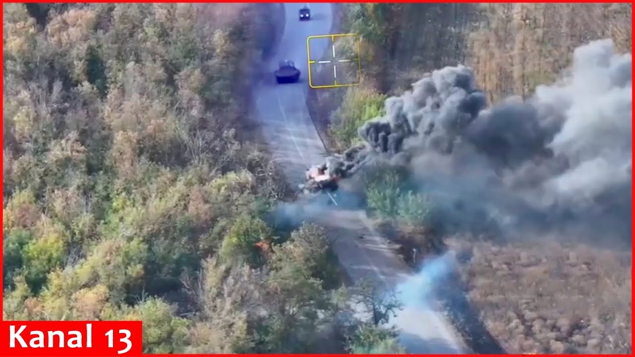 Russian equipment advancing on Donetsk roads are met by Ukrainian drones