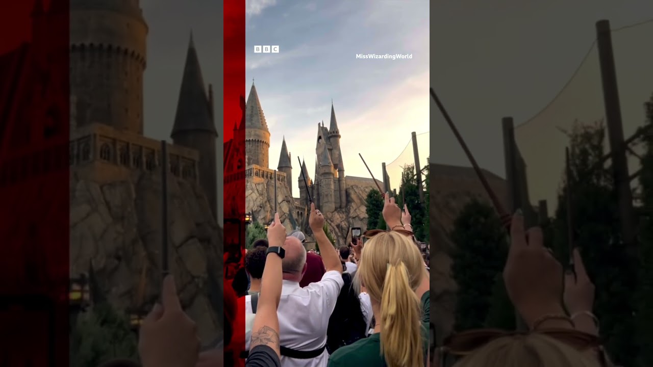 Harry Potter fans raise wands in tribute to Maggie Smith. #HarryPotter #MaggieSmith #BBCNews