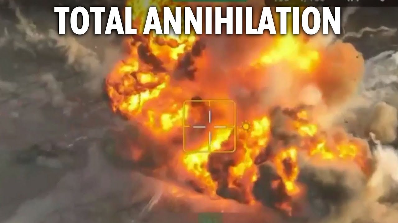 Russian tank explodes in massive ball of flames as Putin's troops surrender to Ukrainian DRONES