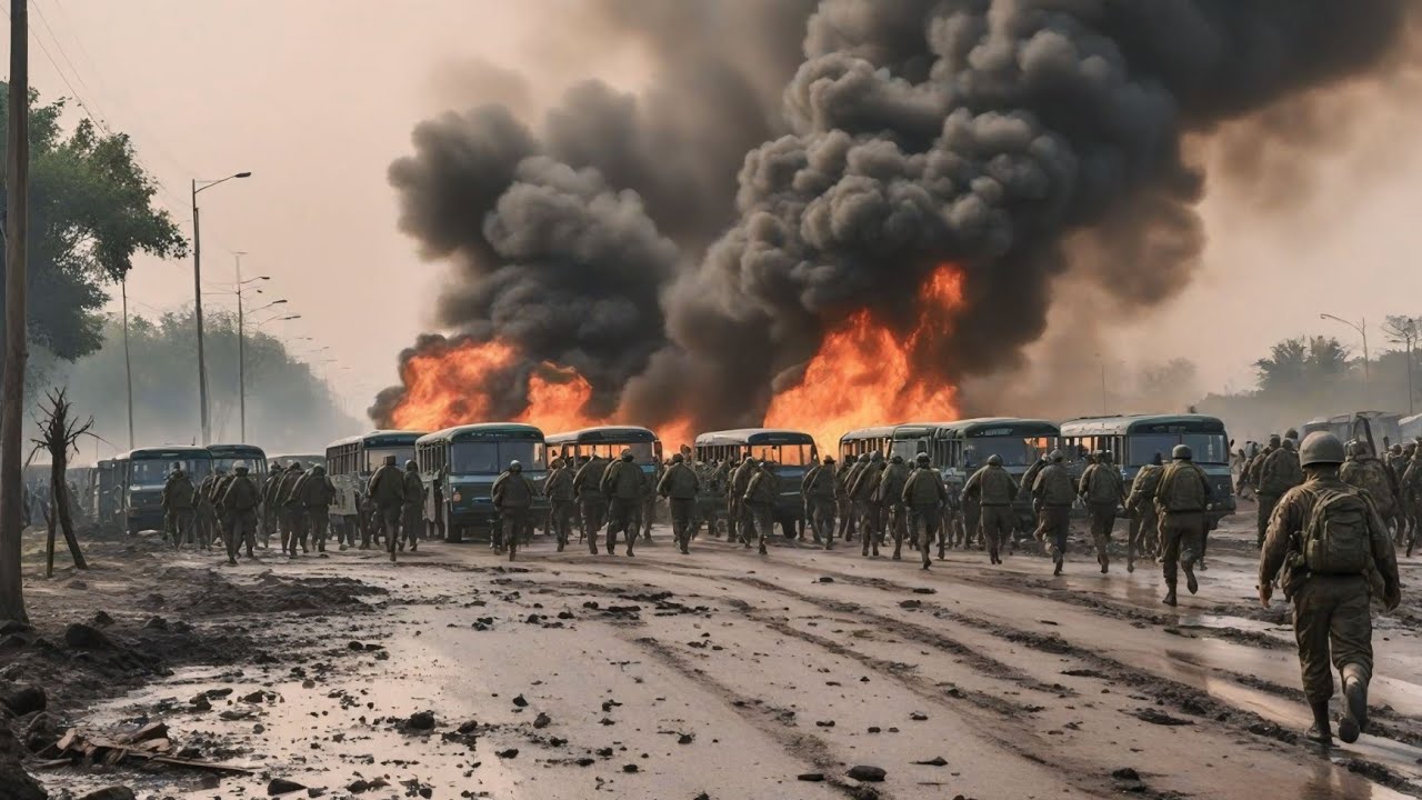 6 Minutes ago! 40 Buses carrying 3100 US troops to Ukraine destroyed by Russian air force