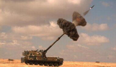 This undated photo shows a K9 Thunder a self-propelled howitzer firing a shell Courtesy of the Defense Acquisition Program Administration
