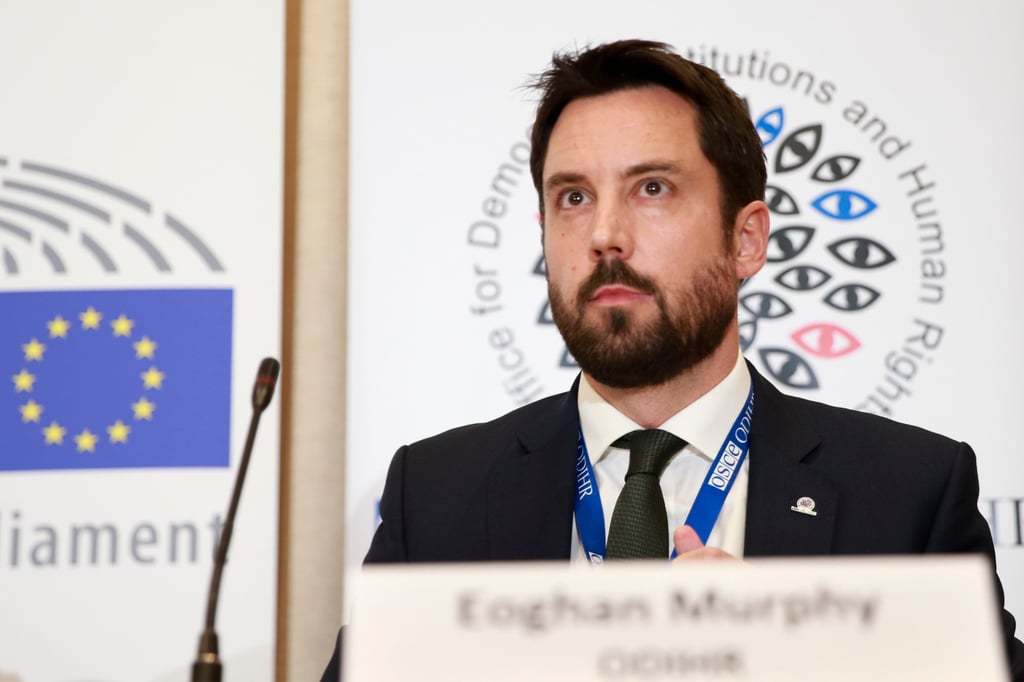 Eoghan Murphy, head of the OSCE/ODIHIR observer mission, speaks to the media after the parliamentary election in Georgia, in Tbilisi, Georgia, on Saturday. Photo: AP. Eoghan Murphy, head of the OSCE/ODIHIR observer mission, speaks to the media after the parliamentary election in Georgia, in Tbilisi, Georgia, on Saturday. Photo: AP.