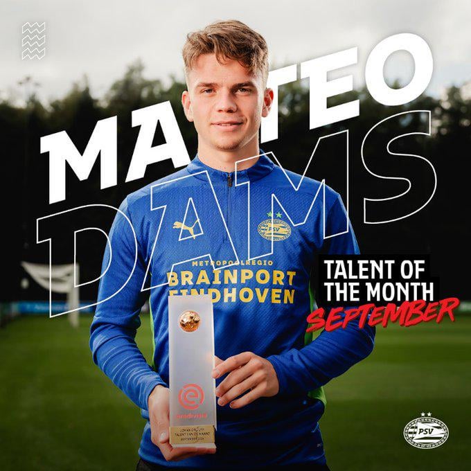Matteo Dams is Eredivisie Talent v/d Maand September