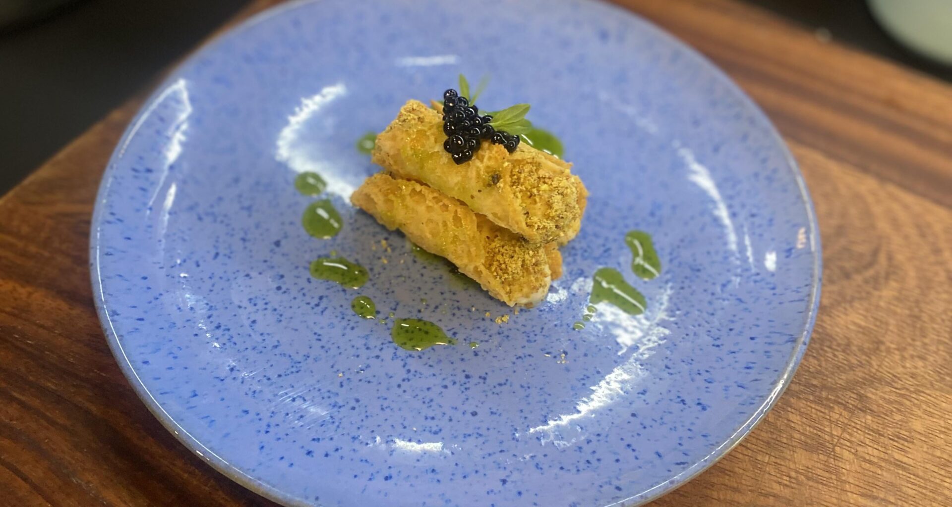 [homemade]savory cannoli - Parmesan shell,  cauliflower cream, balsamic “caviar”