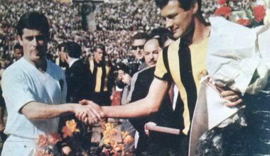 Today in 1966 - Real Madrid captain Manuel Bueno greets Peñarol's Néstor Gonçalves in Montevideo for the 1st leg of the Club World final. Peñarol would win 4-0 on aggregate.