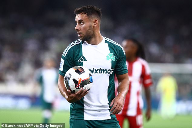 Baldock pictured playing for Panathinaikos earlier this month, just days before his death