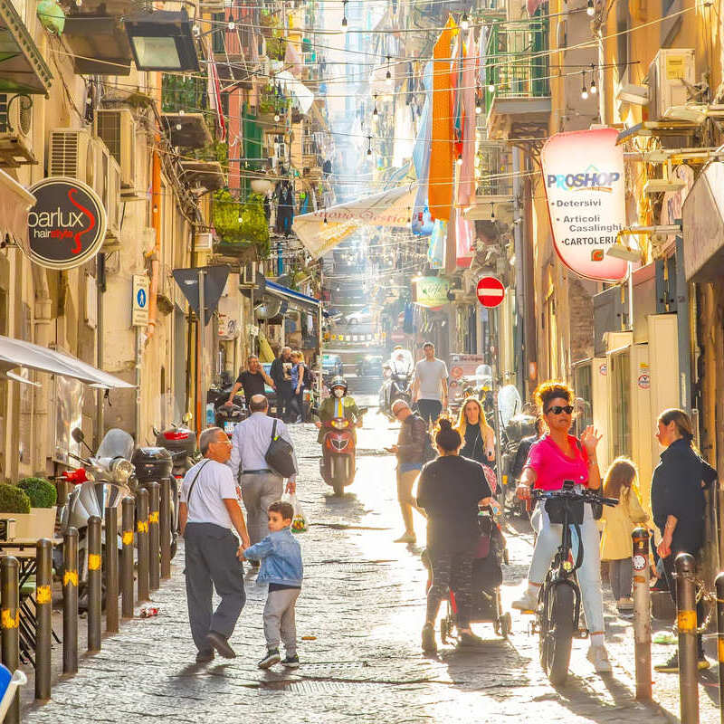Busy Street In Old Town Naples, Campania, Southern Italy, Southern Europe