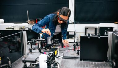 PhD student Eksha Chaudhary with the correlated vibrational spectroscopy setup. Credit: Jamani Caillet