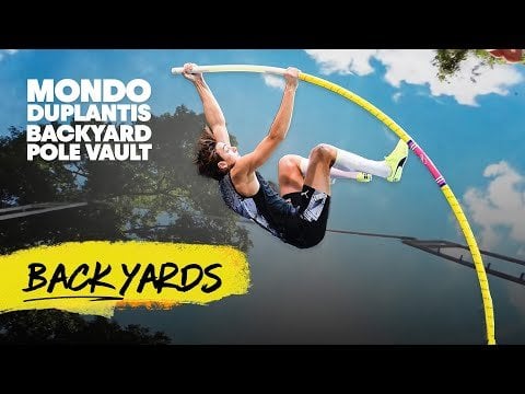 Mondo Duplantis' (SWE) pole vault backyard set up in the US