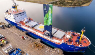 Nuclear waste tanker pilots futuristic aluminium sail