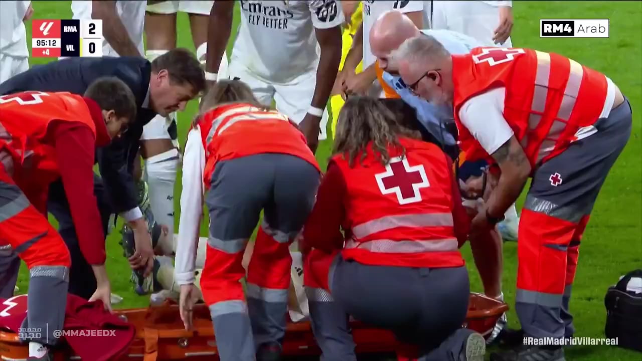 Dani Carvajal leaves the pitch on a stretcher.