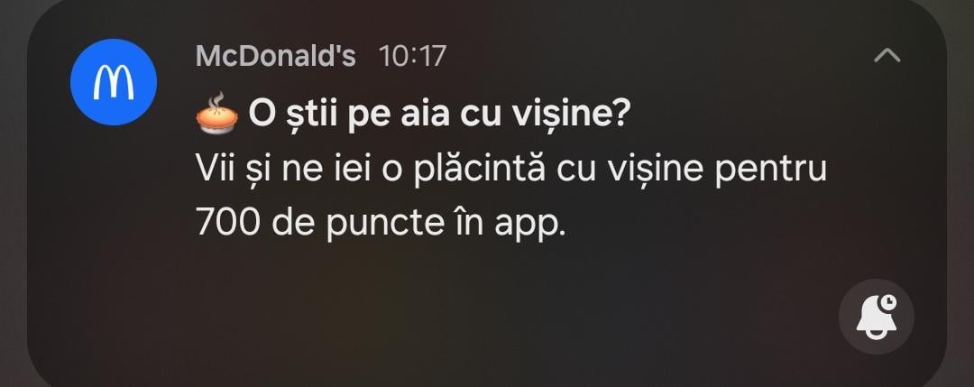 Notificari McDonalds Romania... bancul cu vișine ?!?