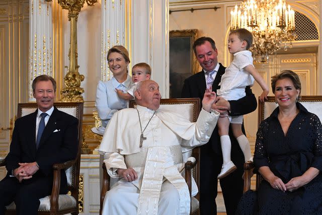 <p>Harald Tittel/picture alliance via Getty</p> (From left) Grand Duke Henri, Princess Stephanie, Prince Francois, Pope Francis, Prince Guillaume, Prince Charles and Grand Duchess Maria Teresa in Luxembourg on Sept. 26, 2024.