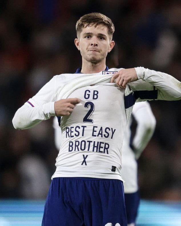 James McAtee paying tribute to his former Sheffield United teammate George Baldock after scoring for England U21 tonight.