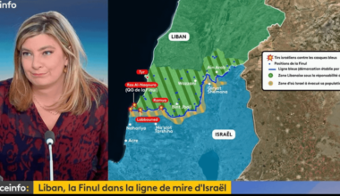Nay Naayem la "spécialiste des questions internationales" de Franceinfo explique la situation au sud Liban en utilisant une carte qui intègre le plateau du Golan comme étant israélien, contrairement aux décisions des N.U. & la position de la France, qui ne reconnait pas ce territoire comme israélien