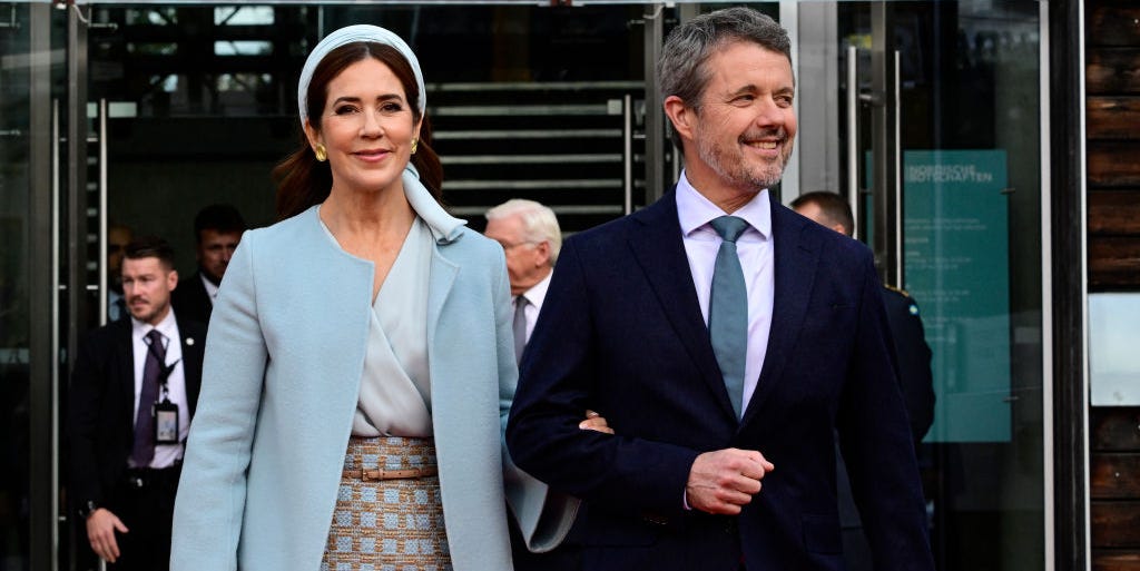 Queen Mary Looks Regal in Tweed Pencil Skirt in Berlin