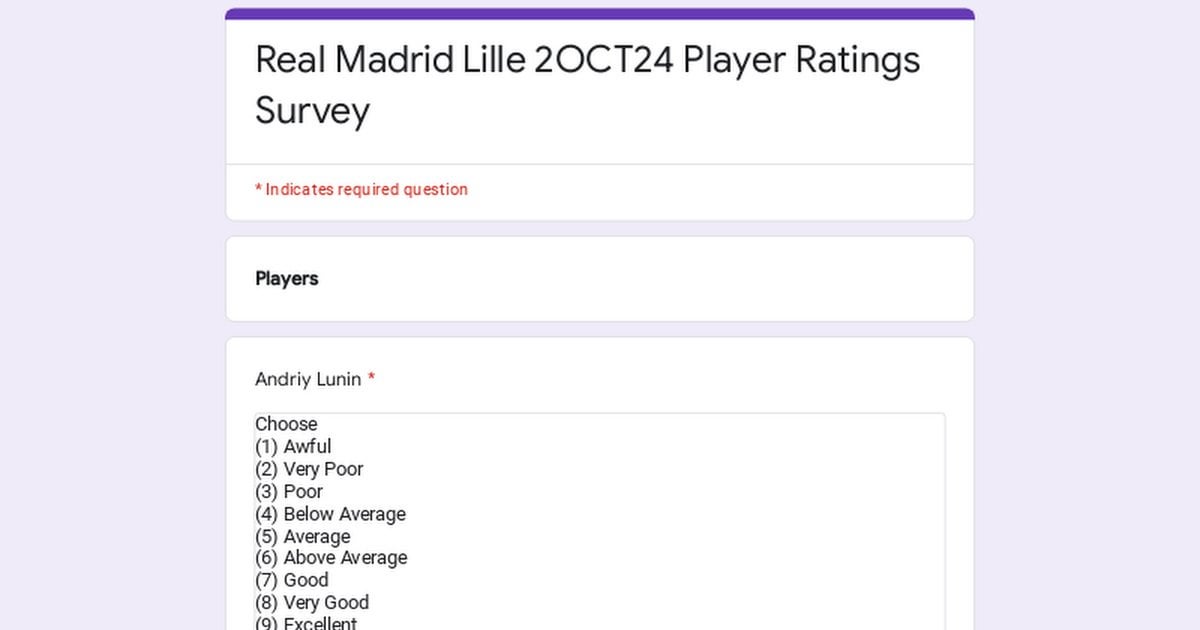 [Player Rating Survey] Real Madrid 0-1 Lille