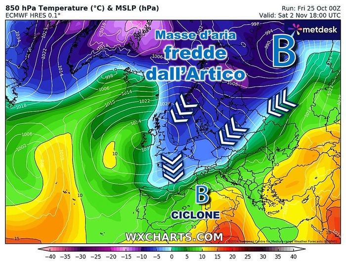 Irruzione di aria fredda verso l'Italia ad inizio Novembre