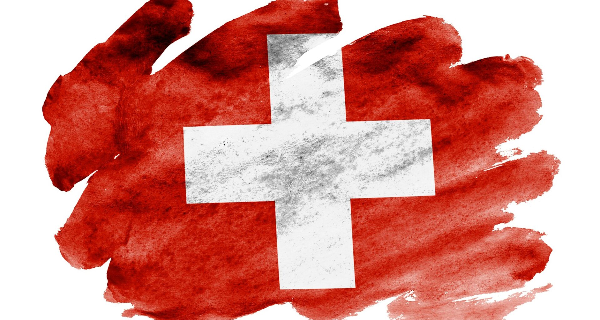 Switzerland flag is depicted in liquid watercolor style isolated on white background