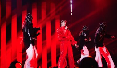 Silvester Belt rehearsing Luktelk for Lithuania at the Second Rehearsal of the First Semi-Final at Malmö Arena.