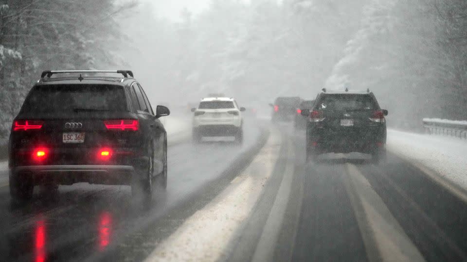Drivers on Interstate 89 near Lebanon, New Hampshire, push through the first snowstorm of the season Thursday. - Robert F. Bukaty/AP