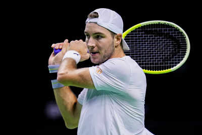 Germany's Jan-Lennard Struff returns the ball to Canada's Denis Shapovalov during a Davis Cup Finals quarter-final match in Malaga. (AP) Davis Cup Finals: Germany power past Canada to reach semifinals