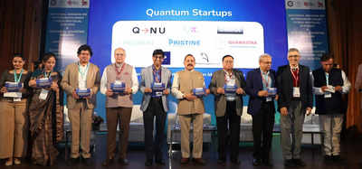 Union science and technology minister Jitendra Singh along with NITI Aayog member V K Saraswat and representatives of eight selected startups at a function. Govt selects 8 startups for support under quantum, cyber-physical systems missions