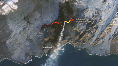 Satellite image: X @NASAEarth Nasa captures satellite image of fiery lava flow close to Iceland’s Blue Lagoon
