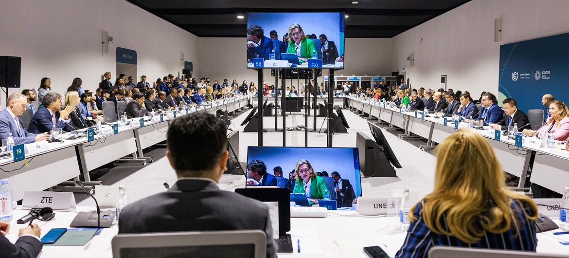 On the first-ever Digitalisation Dayfor a UN climate conference, COP29 in Baku held a roundtable Green Digital Action. Pictured onscreen is ITU Secretary-General Doreen Bogdan-Martin. On the first-ever Digitalisation Dayfor a UN climate conference, COP29 in Baku held a roundtable Green Digital Action. Pictured onscreen is ITU Secretary-General Doreen Bogdan-Martin.