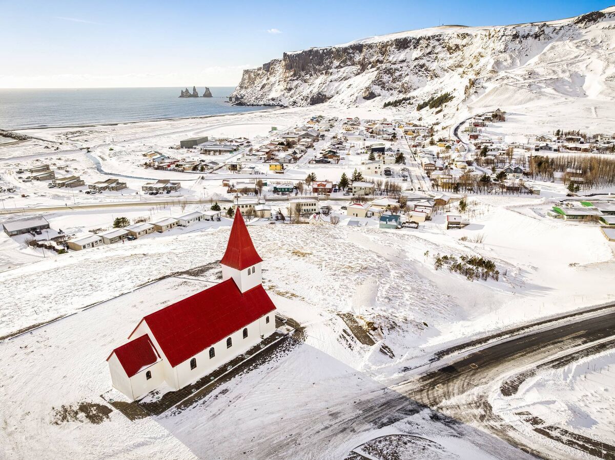 Vik and Myrdal church in winter.