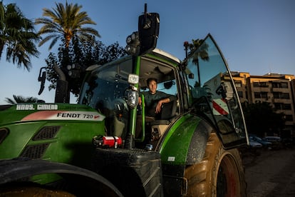 A volunteer farmer helps on Blasco Ibáñez Avenue in Catarroja.