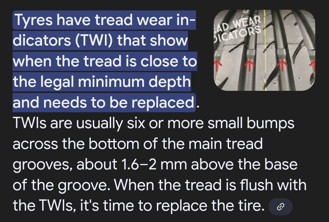 Tyres have in built tread detectors