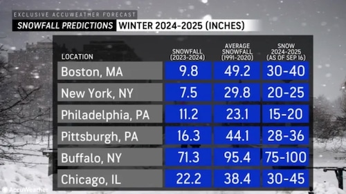 AccuWeather snow predictions for major cities
