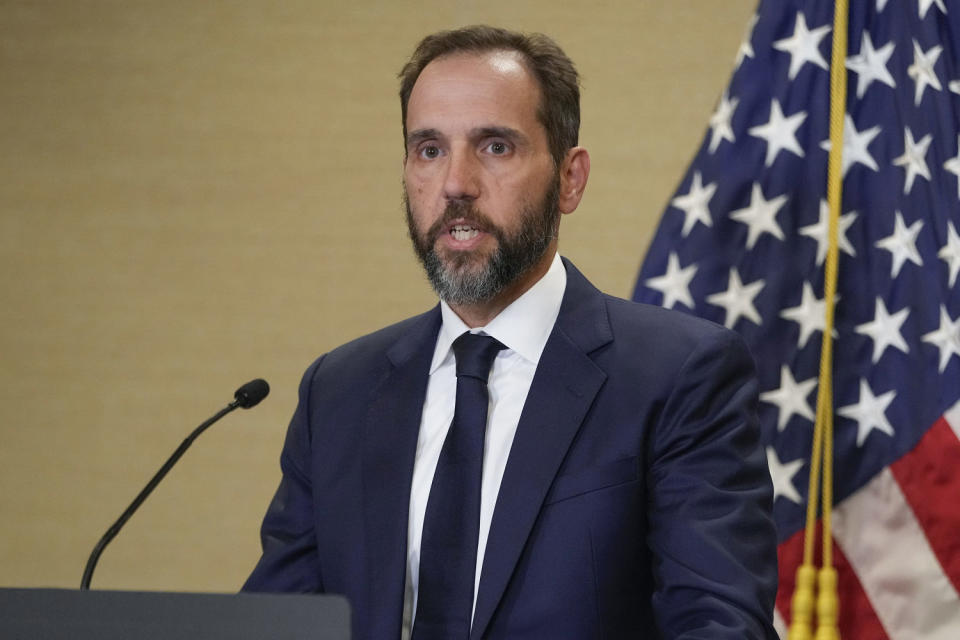 Special counsel Jack Smith speaks about an indictment of former President Donald Trump on Aug. 1, 2023, at the Justice Department in Washington. (Jacquelyn Martin / AP)