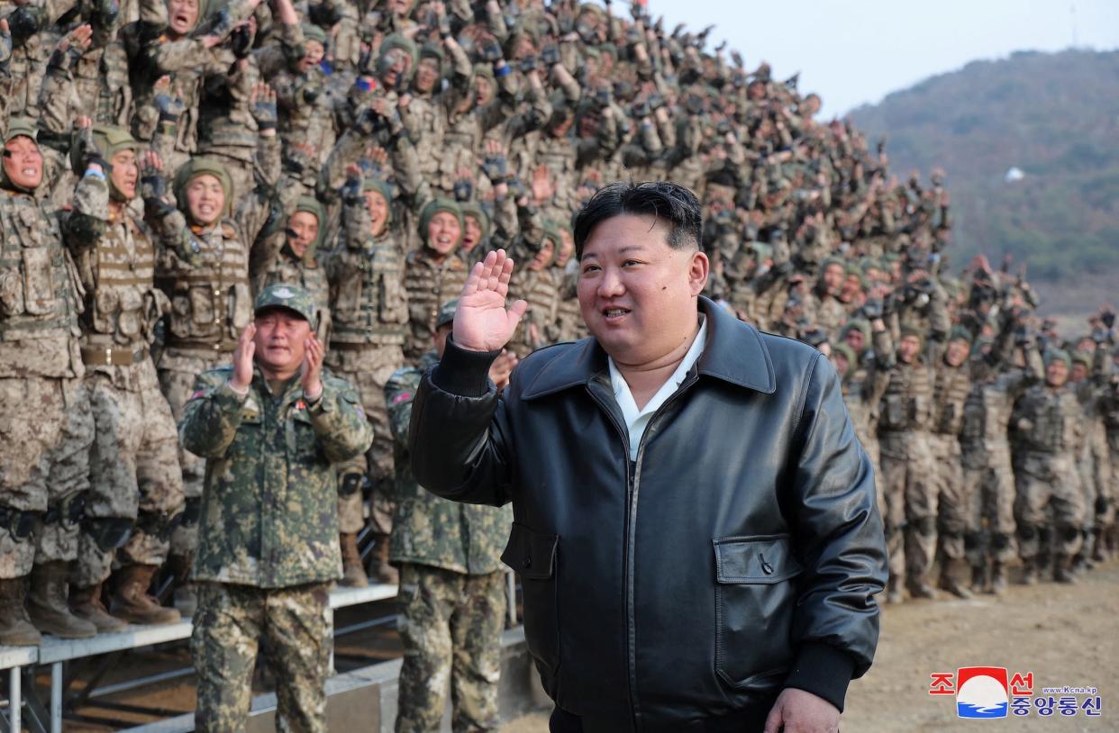North Korean leader Kim Jong Un attends a military demonstration in North Korea