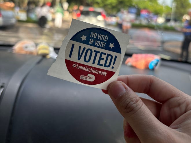 Sticker handed to voters in Miami-Dade County, Florida.