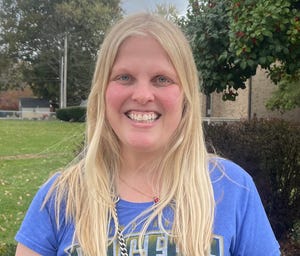 Sally Doehrman, 38, of Carmel votes at Hope Church.