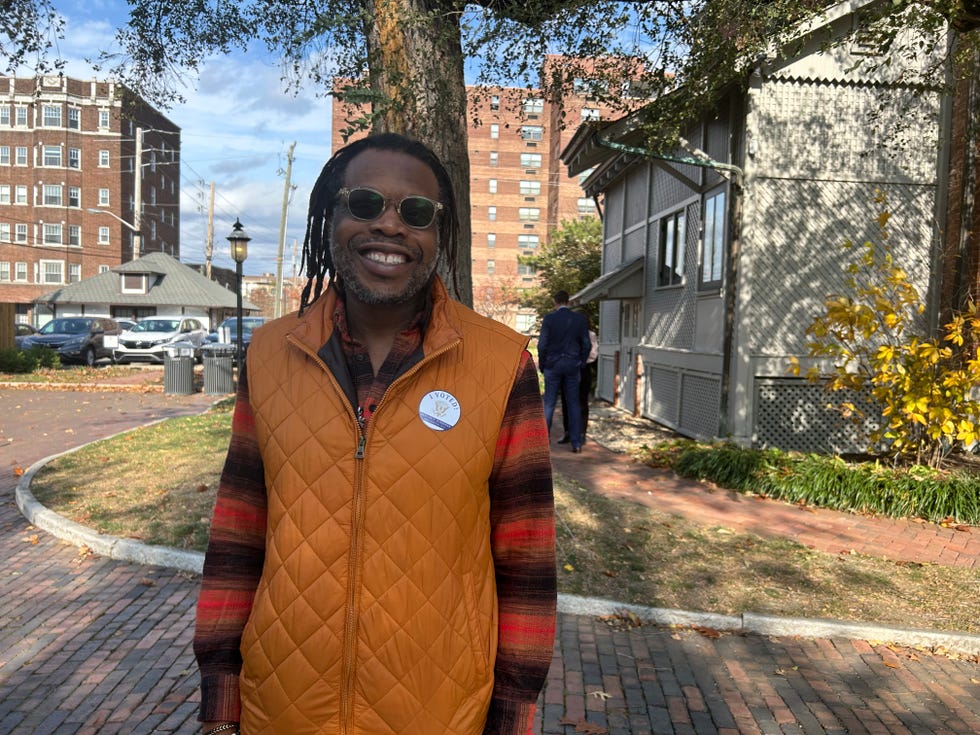 Stephen Farris, 50, cast his ballot at the Benjamin Harrison Presidential Site on Nov. 5, 2024.