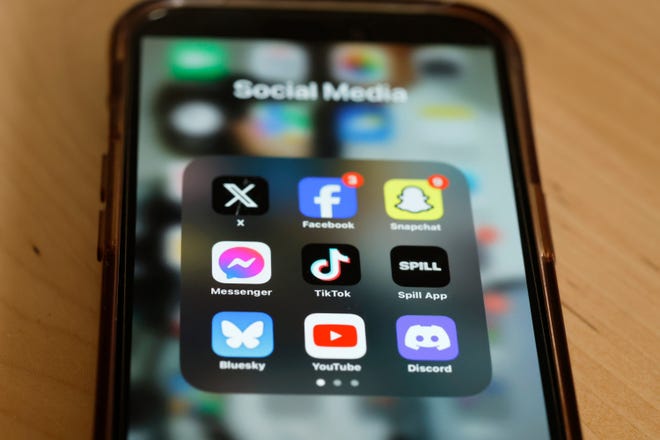 In this photo illustration, social media apps are seen on a phone on March 13, 2024. Michael M. Santiago/Getty Images
