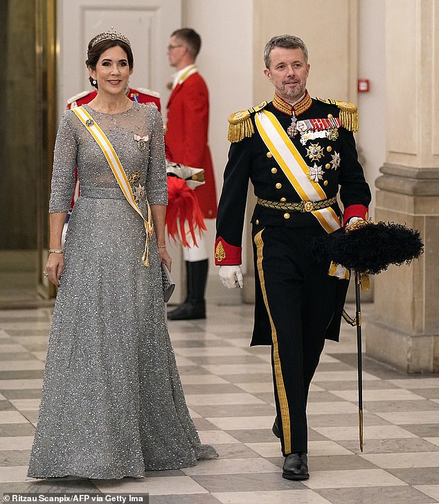 Only months after the couple were thrust into the limelight following Frederik's visit to Spain, they became the King and Queen of Denmark. Pictured, the royal couple at a state banquet in November 2023